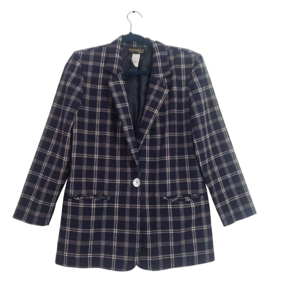 Requirements Jackets & Blazers - Vintage Requirements Womens Petite Navy Plaid Blazer Suit Jacket Equestrian Chic